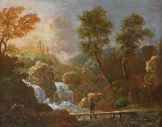 Willem van Bemmel Landschap figuur op een brug bij een waterval oil painting artist